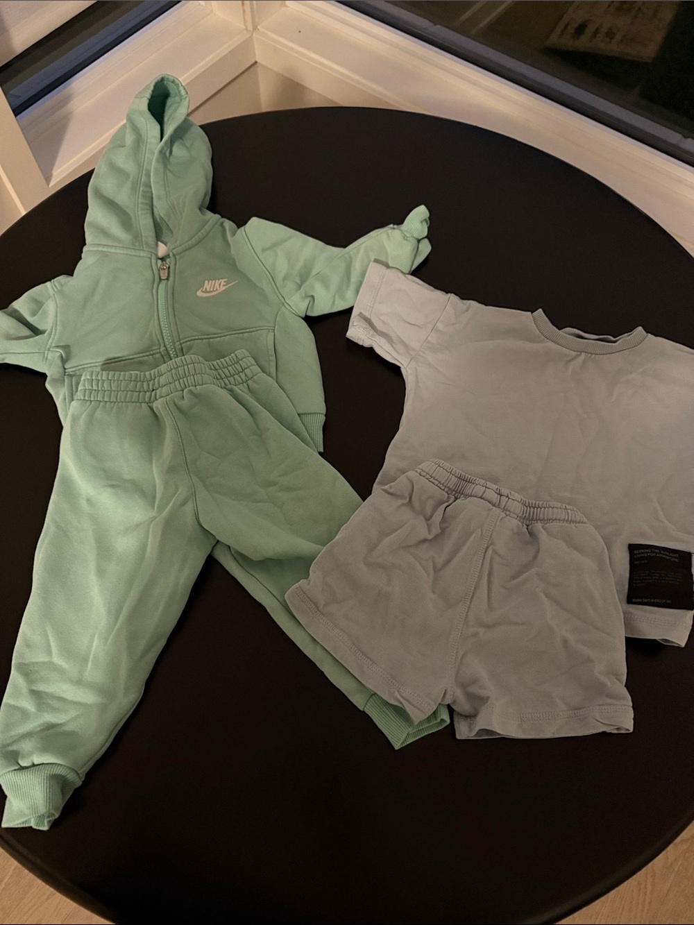 Nike Kids Mint Green Sweatpants and Hoodie Set with Light Sage Tee
